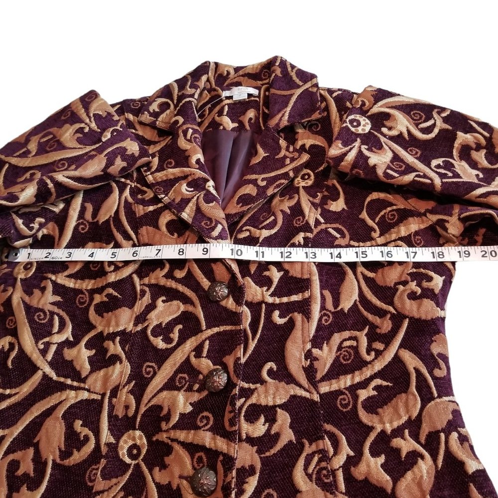 Women’s Burgundy & Gold Jacket Blazer Erin LondonJacquard Fabric Lined  Size 8 - Picture 8 of 9
